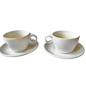 Imperial Ware Melmac Melamine Cups & Saucers Set MCM Speckled White Pair